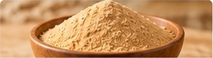 Natural beige date powder in a bowl